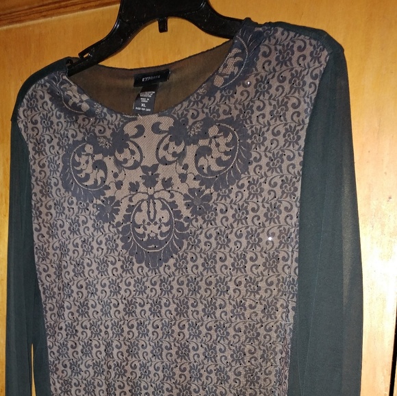 Express Tops - ❤ Vintage Sheer Designed Front Blouse Express